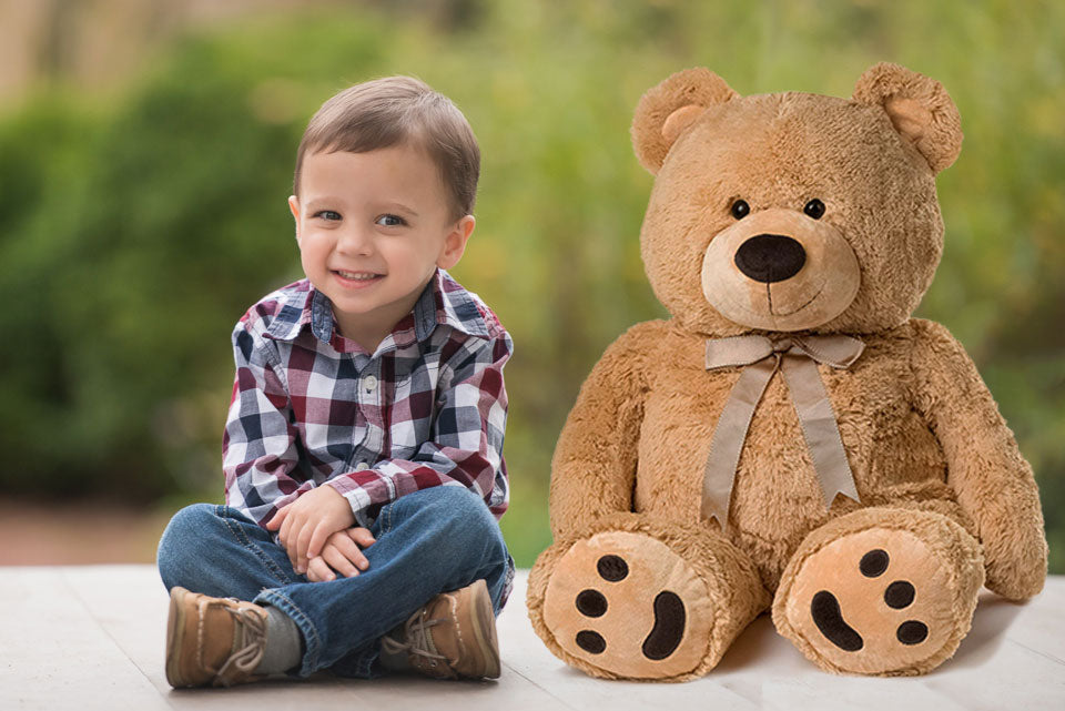 JOON Big Teddy Bear - Fluffy Fur, Ribbon & Bow Signature Footprints-  Huggable & Lovable Joy - Ideal Gift for Baby Showers, Loved Ones – Perfect  Big