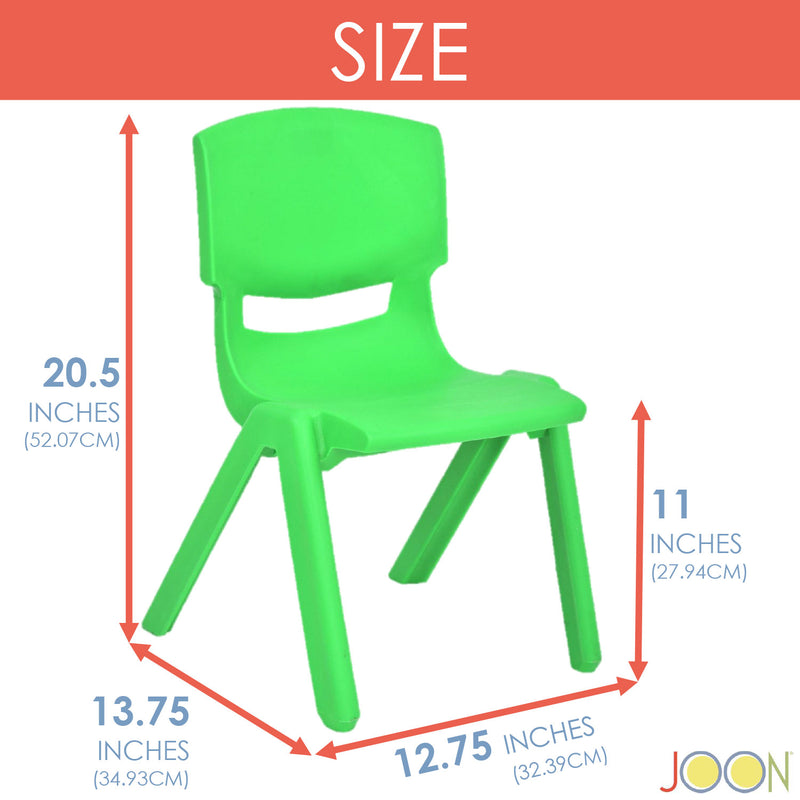JOON Stackable Plastic Kids Learning Chairs, Green, 20.5x12.75X11 Inches, 2-Pack