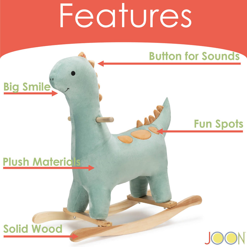 JOON Bronty Ride-On Dinosaur Rocking Horse with Sound Effects, Green-Brown