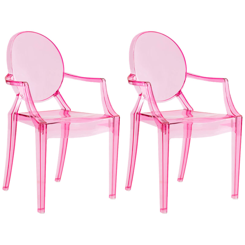 JOON 2 Pack Kids Ghost Chairs with Armrest, Transparent Pink, 25x13x14.5 Inches