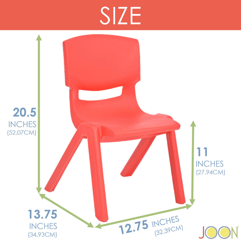 JOON Stackable Plastic Kids Learning Chairs, Red, 20.5x12.75x11 Inches, 2-Pack