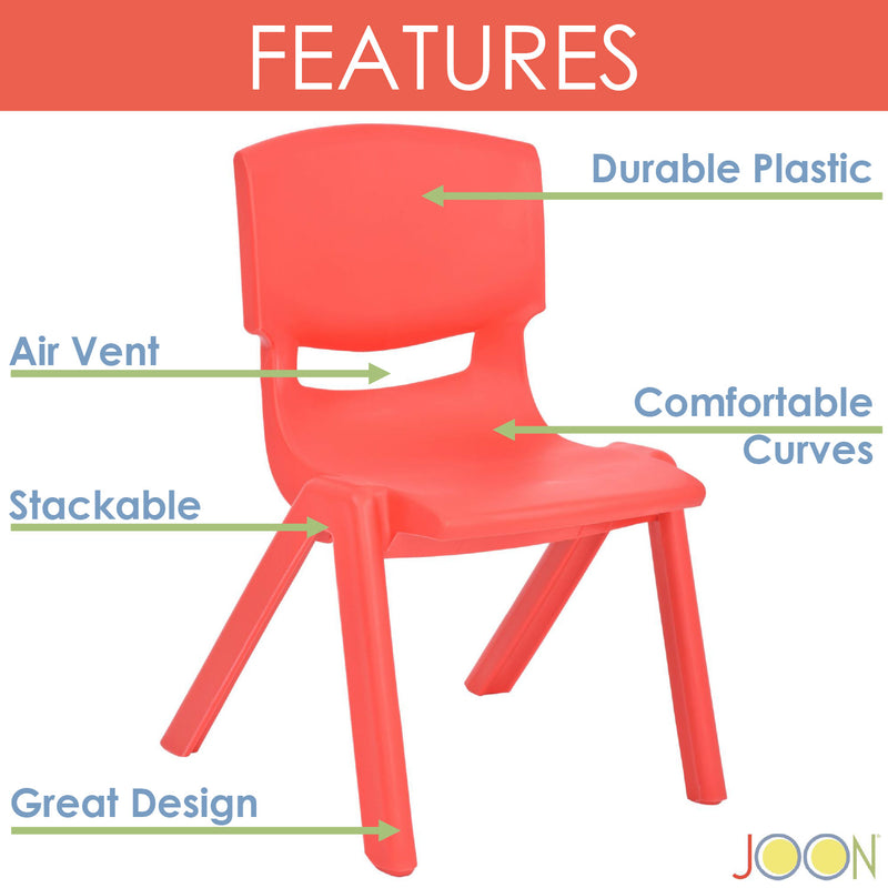 JOON Stackable Plastic Kids Learning Chairs, Red, 20.5x12.75x11 Inches, 2-Pack