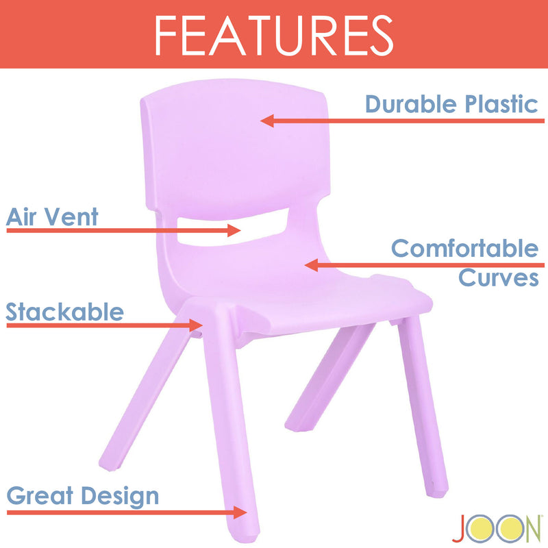 JOON Stackable Plastic Kids Learning Chairs, Lilac, 20.5x12.75X11 Inches, 2-Pack