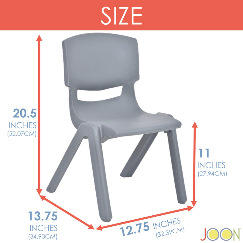 JOON Stackable Plastic Kids Learning Chairs, Dark Gray, 20.5x12.75X11 Inches, 2-Pack