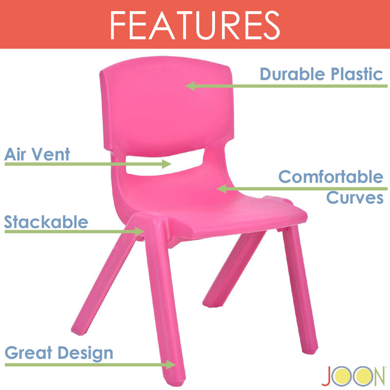 JOON Stackable Plastic Kids Learning Chairs, Rose, 20.5x12.75X11 Inches, 2-Pack