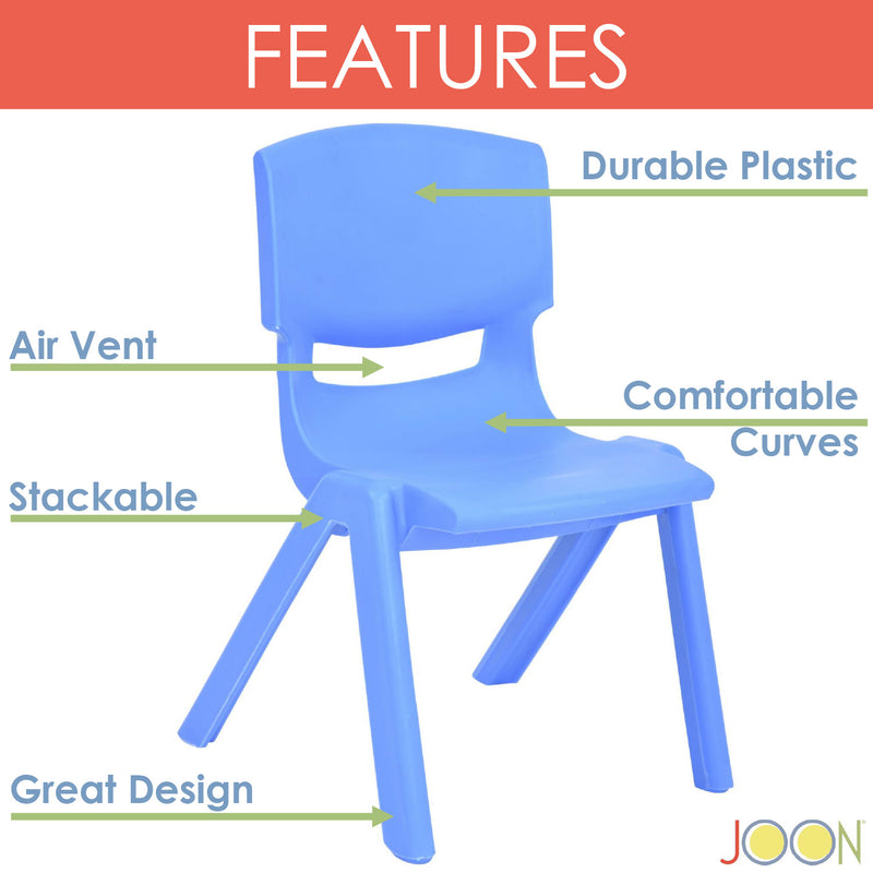 JOON Stackable Plastic Kids Learning Chairs, Blue, 20.5x12.75x11 Inches, 2-Pack