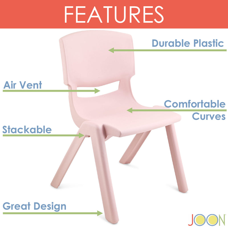 JOON Stackable Plastic Kids Learning Chairs, Blush, 20.5x12.75X11 Inches, 2-Pack