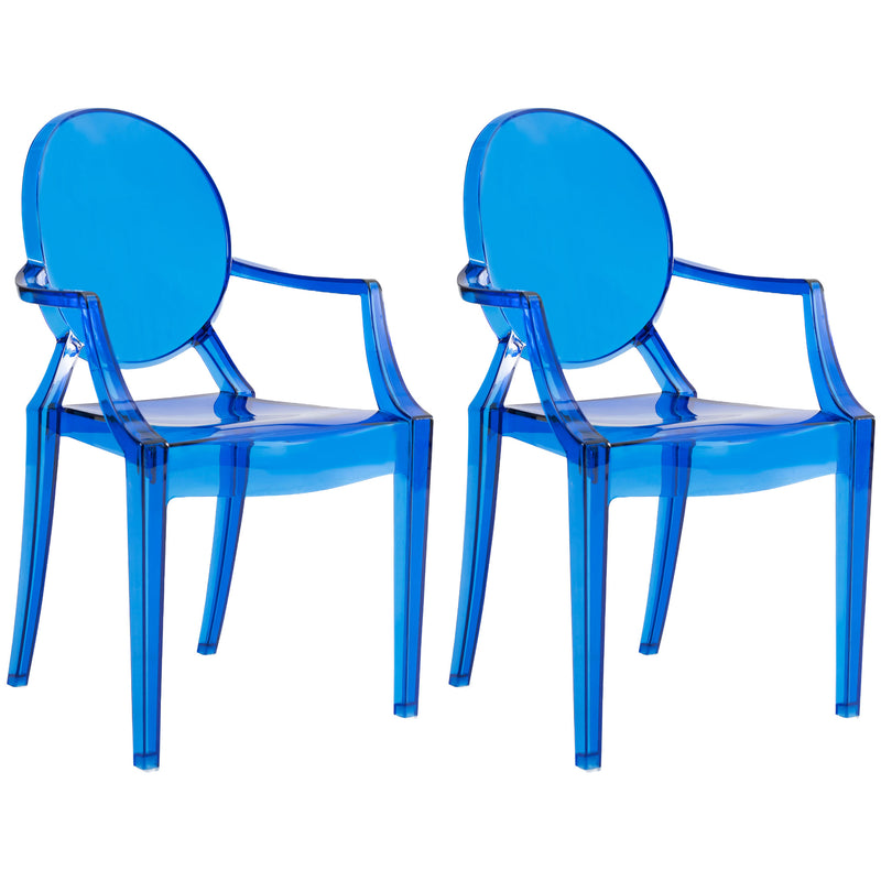 JOON 2 Pack Kids Ghost Chairs with Armrest, 25x13x14.5 Inches, Transparent Blue