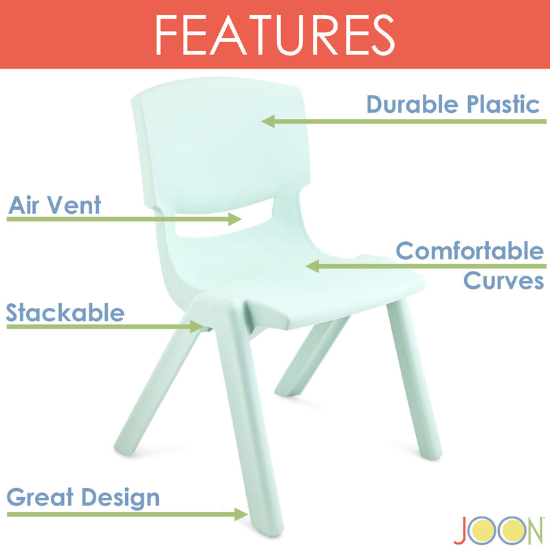 JOON Stackable Plastic Kids Learning Chairs, Mint Green, 20.5x12.75X11 Inches, 2-Pack