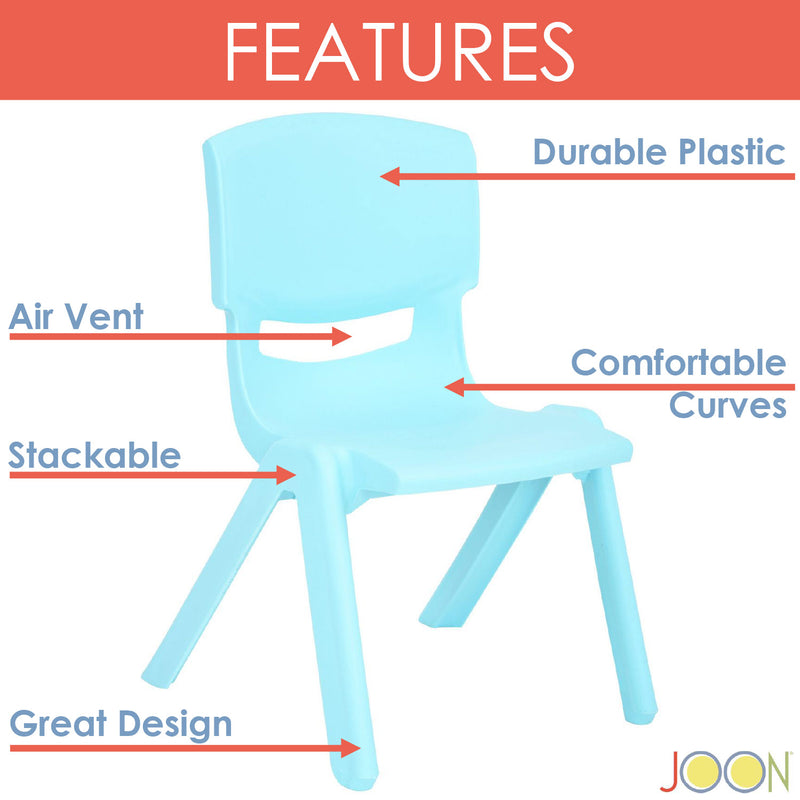 JOON Stackable Plastic Kids Learning Chairs, Baby Blue, 20.5x12.75X11 Inches, 2-Pack