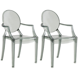 JOON 2 Pack Kids Ghost Chairs with Armrest, Transparent Smoke, 25x13x14.5 Inches