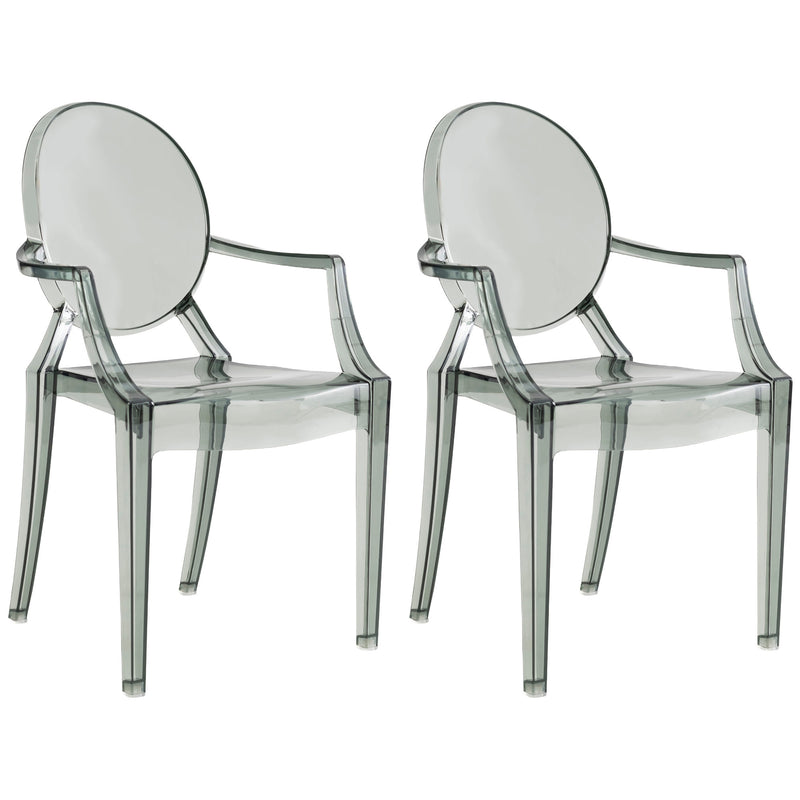 JOON 2 Pack Kids Ghost Chairs with Armrest, Transparent Smoke, 25x13x14.5 Inches