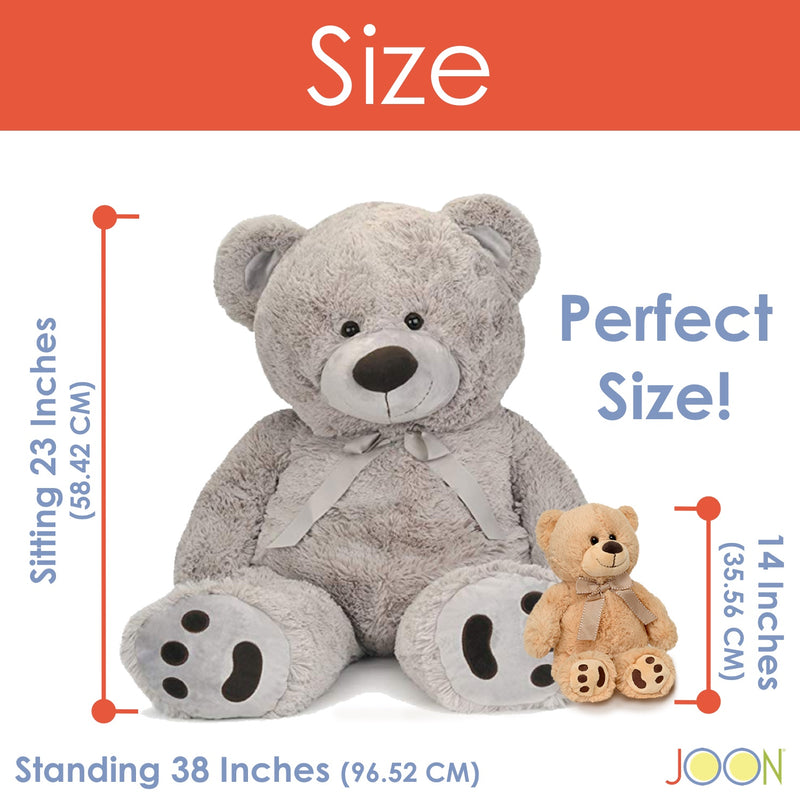 JOON Huge Teddy Bear With Ribbon, Light Gray