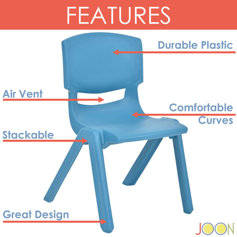 JOON Stackable Plastic Kids Learning Chairs, Sky Blue, 20.5x12.75X11 Inches, 2-Pack