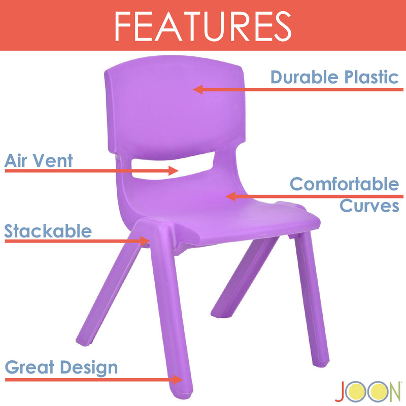 JOON Stackable Plastic Kids Learning Chairs, Purple, 20.5x12.75X11 Inches, 2-Pack