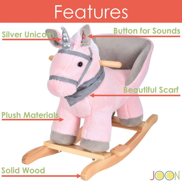 JOON Luna Ride-On Rocking Horse Unicorn With Sound Effects, Pink-Grey