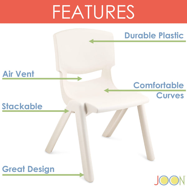 JOON Stackable Plastic Kids Learning Chairs, Ivory, 20.5x12.75X11 Inches, 2-Pack