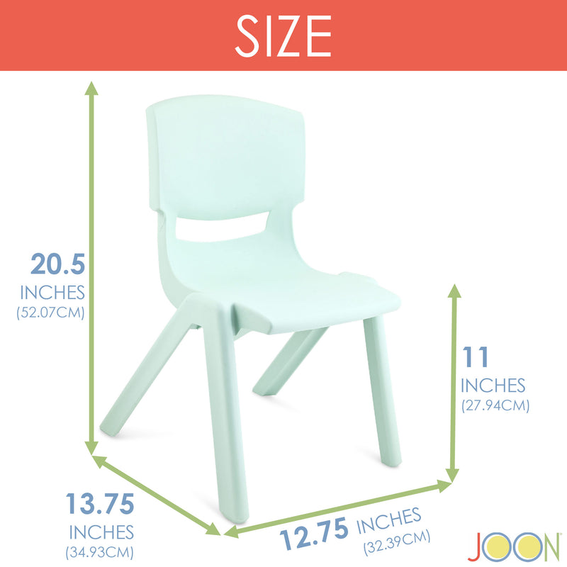 JOON Stackable Plastic Kids Learning Chairs, Mint Green, 20.5x12.75X11 Inches, 2-Pack