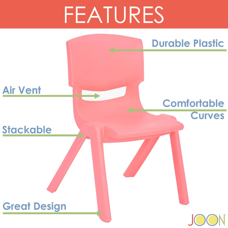 JOON Stackable Plastic Kids Learning Chairs, Pink, 20.5x12.75X11 Inches, 2-Pack