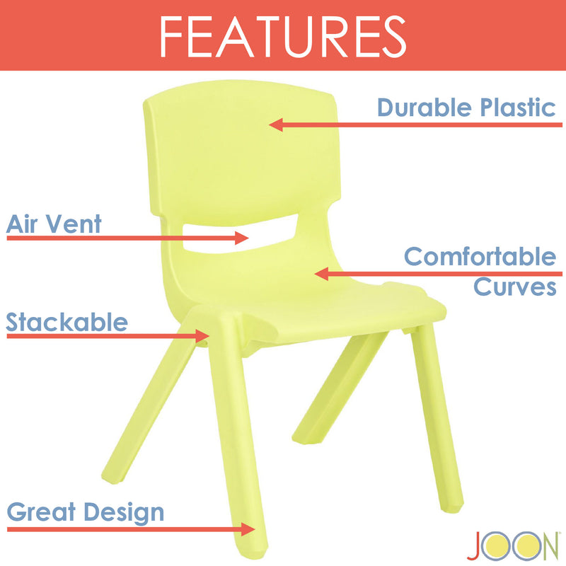 JOON Stackable Plastic Kids Learning Chairs, Lime, 20.5x12.75X11 Inches, 2-Pack